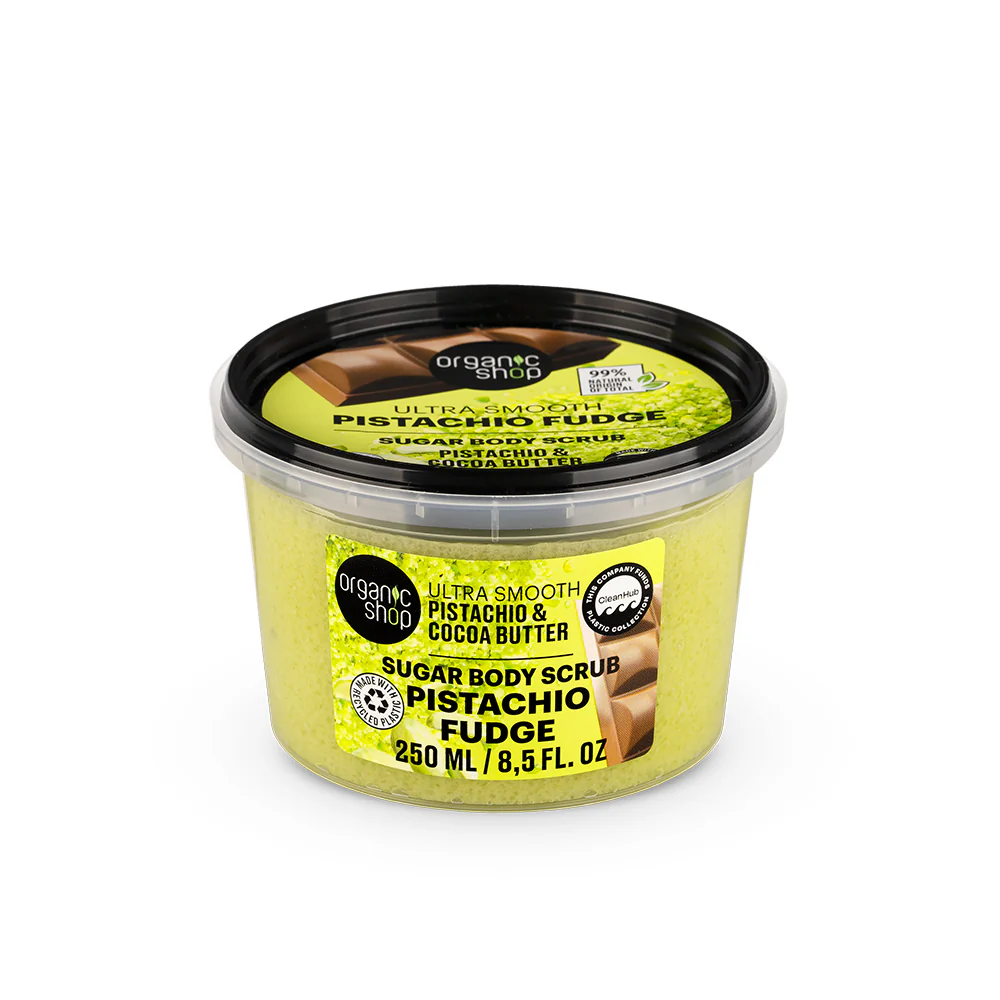Esfoliante Corporal Ultra Suave de Pistache e Cacau da Organic Shop.