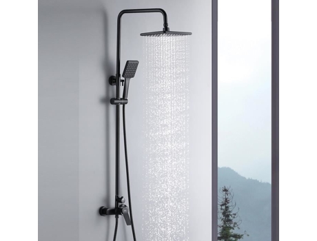 Coluna de Duche Mecânica AURALUM Preto Altura Regulável 90-120 Cm 2 Modos de Saída de Água