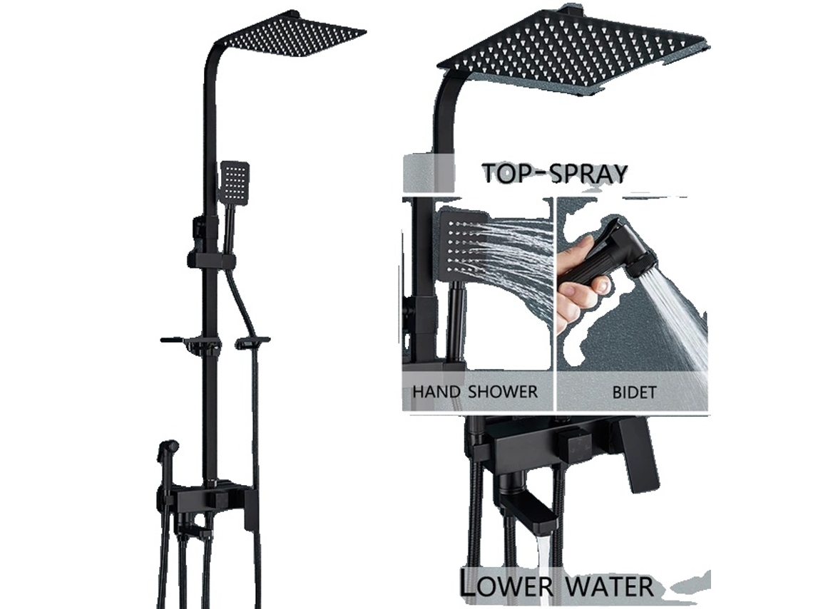 Conjunto De Torneira De Chuveiro, Montada Na Parede, Banheira Com Água Da Chuva,4-ways 12inch B