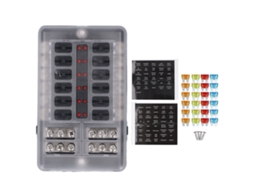 Panel de Fusíveis Marinho de 12 Vias 12v 24v com Tampa Impermeável e Led para Carro Caminhão