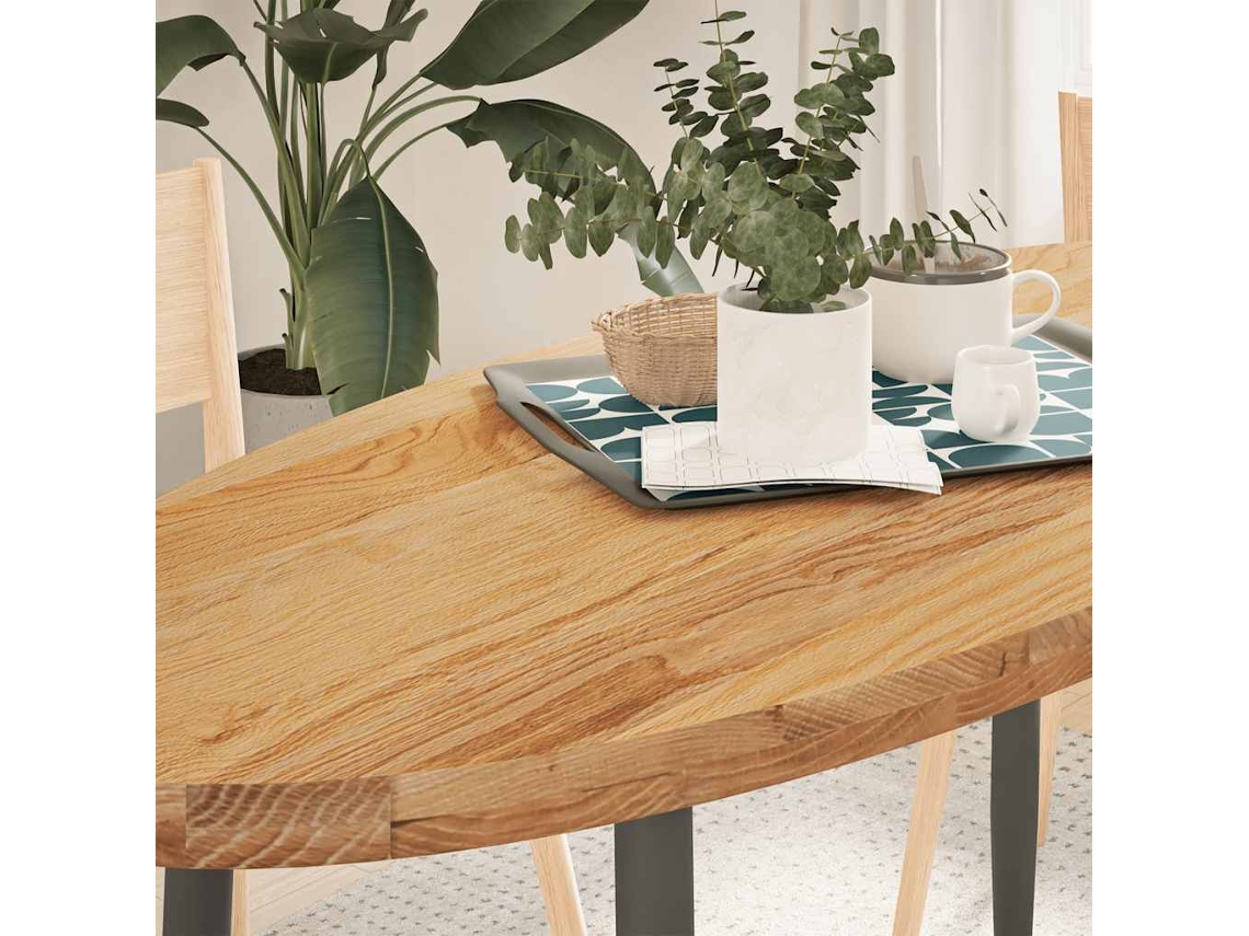 Vidaxl Tampo De Mesa 140x60x4 Cm Carvalho Maciça Oval Castanho-claro