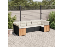 Vidaxl 7 Pcs Conjunto De Sofás P/ Jardim C/ Almofadões Vime Pe Preto
