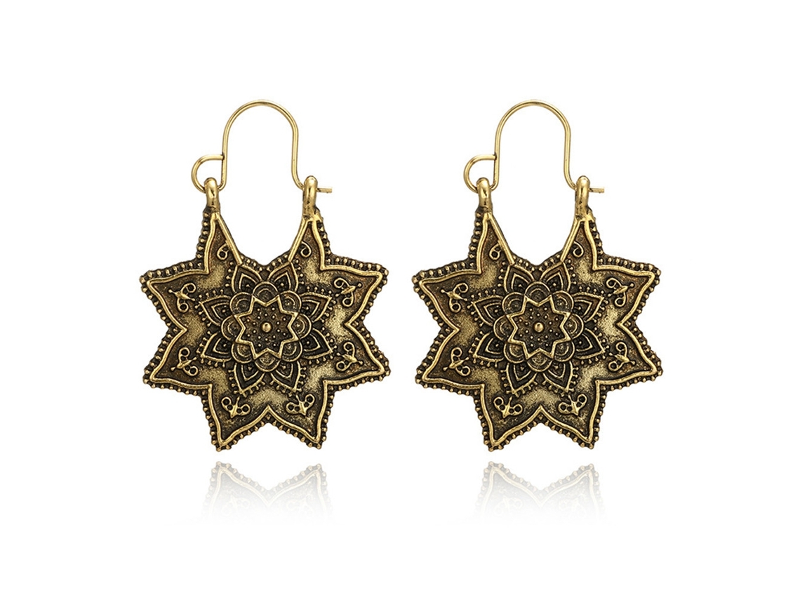 Brinco De Ouro Estrela Padrão Geométrico Oco