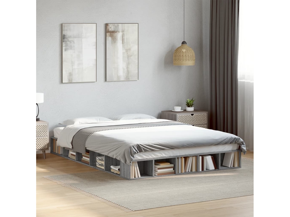 Vidaxl Estrutura De Cama 140x200 Cm Derivados De Madeira Cinza Sonoma