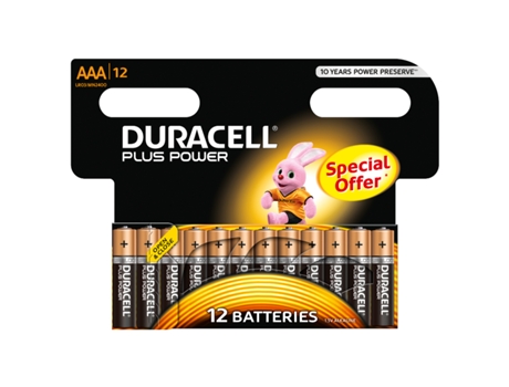 Pilha Não Recarregável DURACELL Duracell Plus AAA K8+4 ( unidades) — Pilhas Alcalinas
