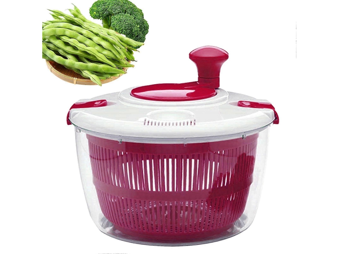 Centrífuga De Salada Grande De 5 Litros Com Sistema De Trava Dupla Segura E Drenagem Para Alface, Legumes E Frutas.