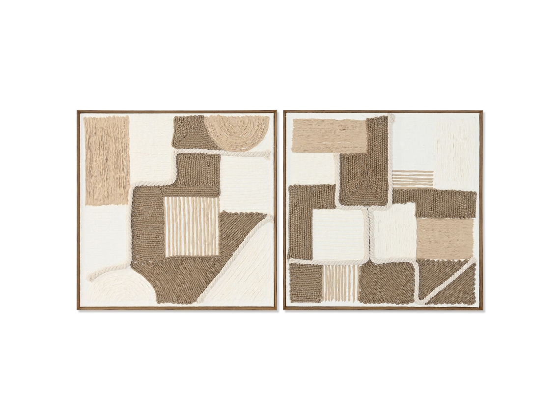 Pintura Home Esprit Branco Natural Abstrato Escandinavo 60 X 3,6 X 60 Cm (2 Unidades)