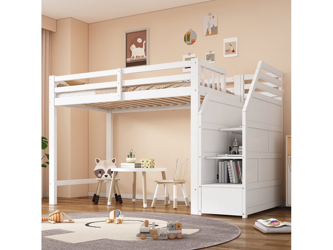 Beliche 90x200cm Com Grade, Ripas, Degraus Retráteis, Espaço Livre Para Customização, Certificado En747, Branco.