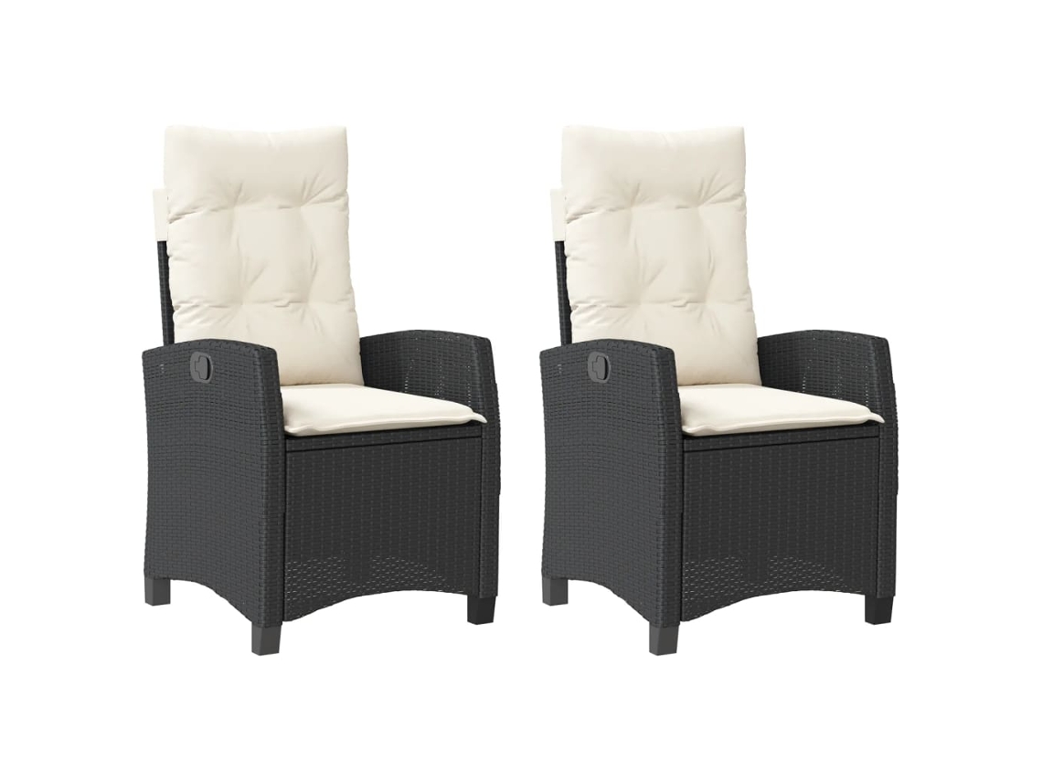 Conjunto de Cadeiras de Jardim Reclináveis C/ Almofadões 2 Peças Vime Pe Preto MAISON EXCLUSIVE