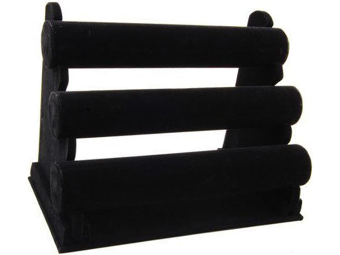 Suporte De Três Níveis Para Exibir Joias, Colares, Pulseiras E Relógios - Preto Discreto