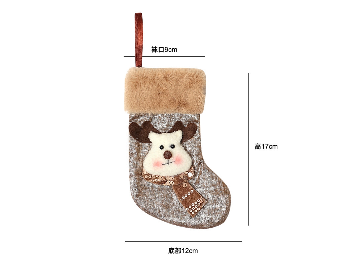 Lurelia Meia Decorativa Pequenos Árvore Natal Meias Chenille Alce Marrom
