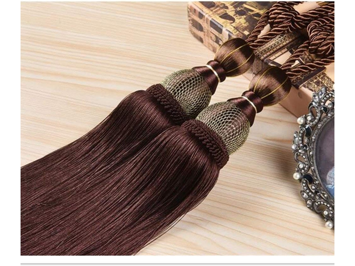 Conjunto De 2 Cortinas Com Cordões, Borlas E Bolas, Marrom