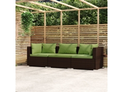 Vidaxl Sofá De Jardim 3 Lugares Com Almofadões Vime Pe Castanho