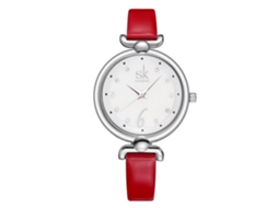 Relógio de Pulso Feminino de Quartzo com Pedras Strass e Pulseira Delgada Sk Casual (vermelho)