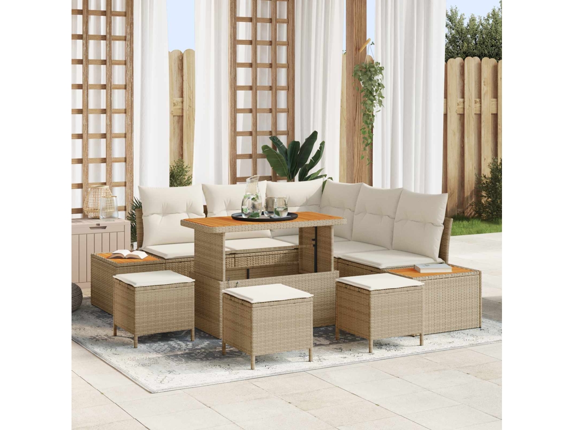 Vidaxl Conjunto De Sofá De Jardim Com Almofada 9 Pcs Bege E Creme
