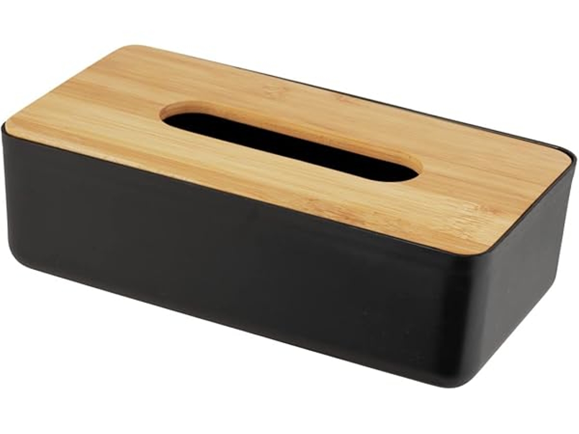 Caixa para Toalhitas de Maquilhagem Ou Lenços Bolso, com Tampa em Bambu, 24 X 7,5 12,7 Cm, Preta/cor Madeira Natural, Multifunções STELASPLEN