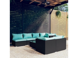 8 Pcs Conjunto Lounge De Jardim C/ Almofadões Vime Pe Preto Dkd Home Decor
