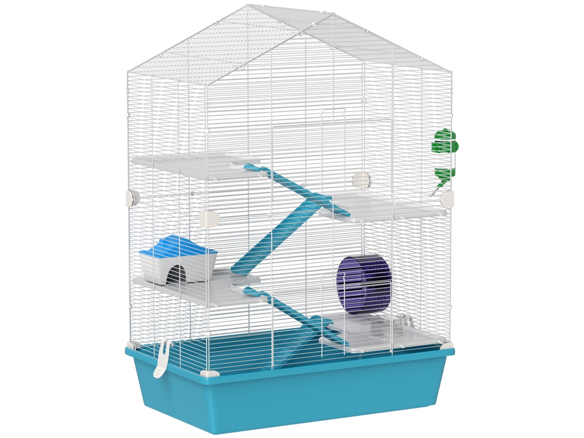 Gaiola de Hamster de 5 Níveis com Plataformas, Rampas para a Tigela para Beber e Roda de Exercícios 58x36x81cm Azul Claro Ge