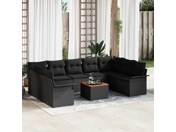 Vidaxl Conjunto De Sofá De Jardim Com Almofada 10 Pcs Preto Vime Pe