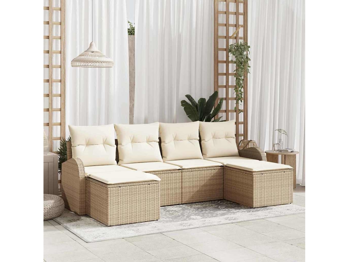 Vidaxl Conjunto De Sofás 6 Unid. Bege E Branco Vime Pe