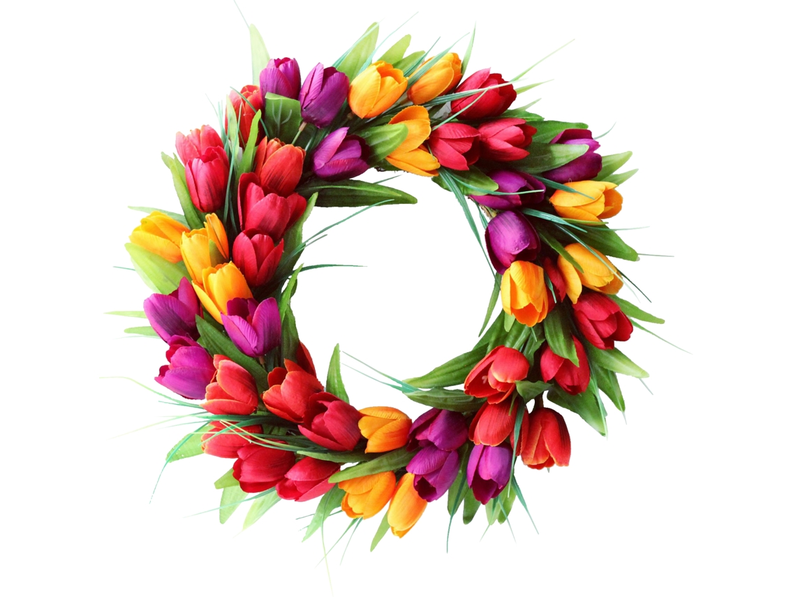 Laxiscreed Arranjo De Parede Flor De Seda Em Forma De Tulipa, 40cm Com Rattan Natural