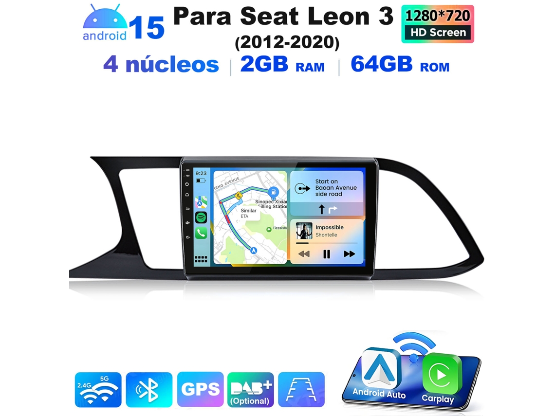 Rádio carro HEXINEX 9 polegadas Android 15 2GB+64GB 4 núcleos wifi para Seat Leon 3 2012-2020 Carplay S/MARCA