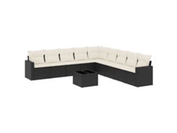 Conjunto 10 sofás de jardim c/ almofadões VIDAXL vime PE preto