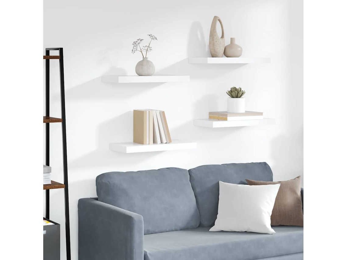 Vidaxl Prateleiras De Parede Suspensas 4 Pcs 50x23,5x3,8cm Mdf Branco