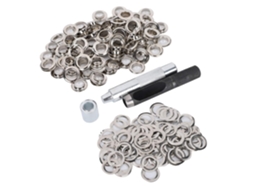 Kit com 100 ferramentas para Ilhós, incluindo cortador de furo.