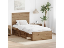 Vidaxl Estrutura Da Cama Com Cabeceira Carvalho Artesanal 90 X 190 Cm