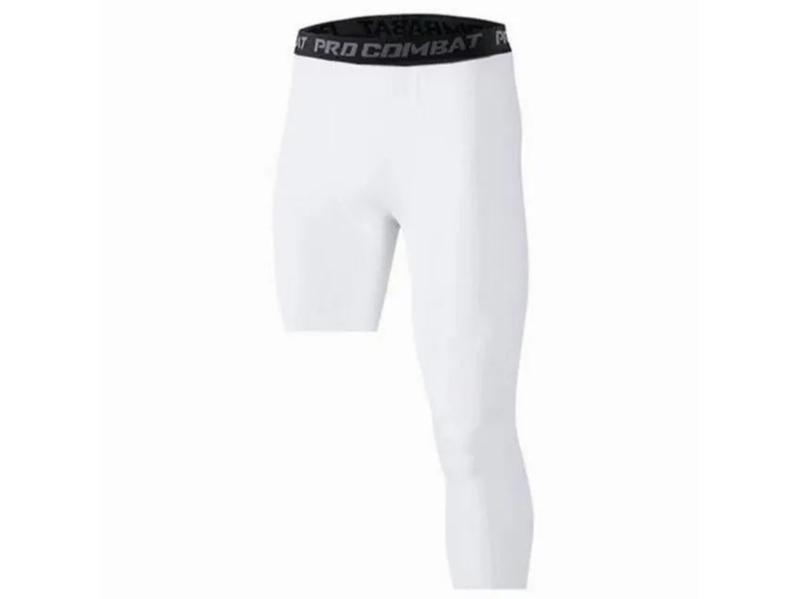 Leggings De Treino Com Compressão Elasticas Secagem Rápida Forma Corporal Perna Esquerda Longa Direita Curta Branco Tamanho L