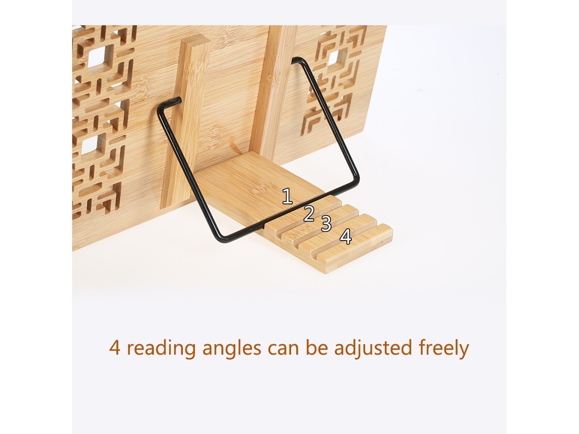 Adjustable Bamboo Book Stand With 4 Angles, Foldable, Ideal For Cookbooks, Sheet Music, Tablets And Documents | Unbranded