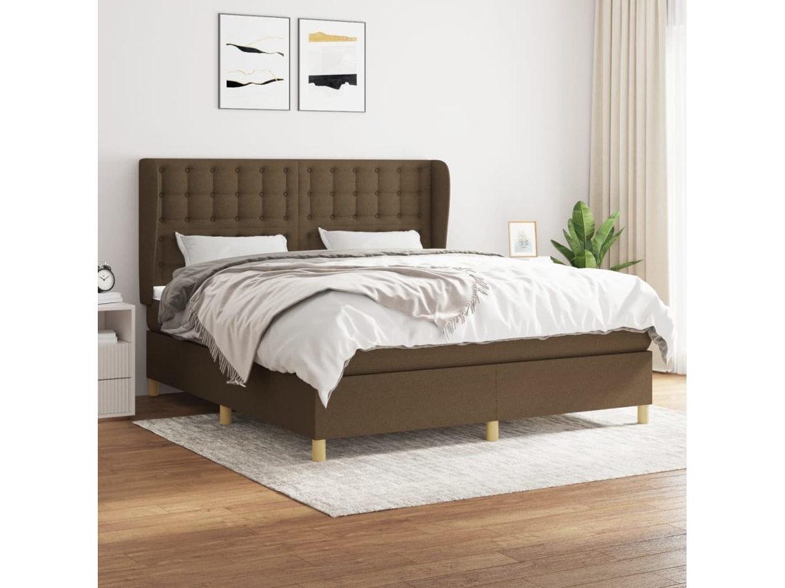 Cama Com Molas/colchão 180x200 Cm Tecido Castanho-escuro