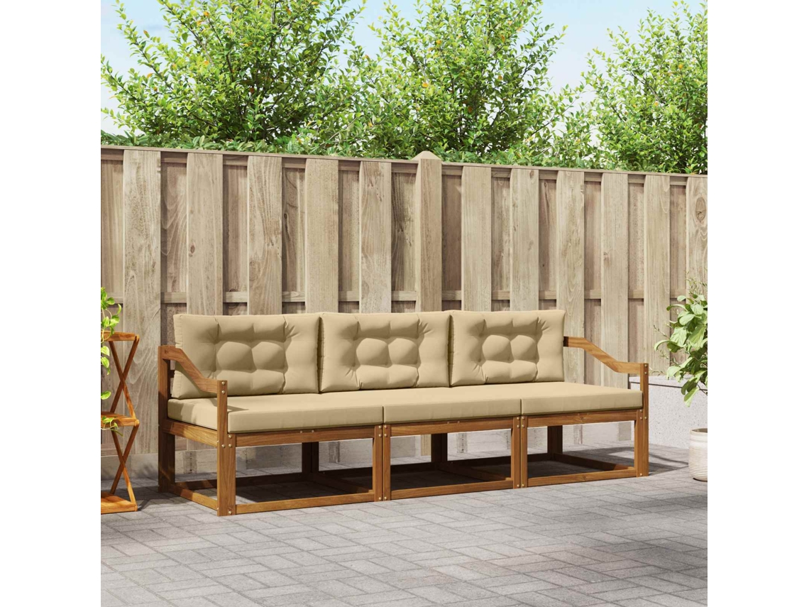 Vidaxl Conjunto De Sofás Para Exterior 3 Pcs Natural E Bege