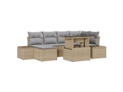 Conjunto 7 Conjunto De Sofás Para Exterior Vidaxl Bege Vime Pe (264 X 154 X 85 Cm)