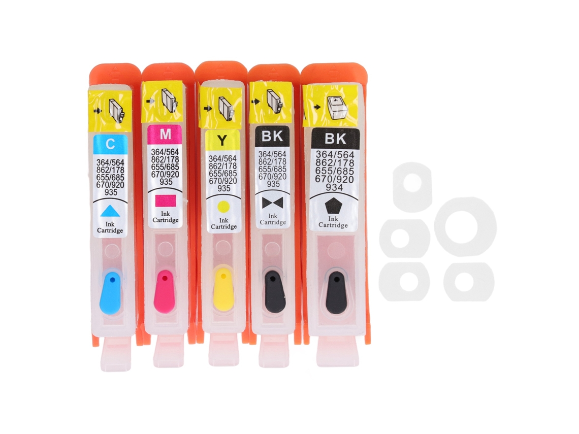 Kit De 5 Cartuchos De Tinta Bk C M Y Para Hp 564 Com Chip Permanente