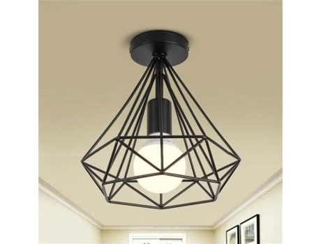 Lustre Industrial - Gaiola Diamante - Metal - Preto - 1 peça MARQUEUNE