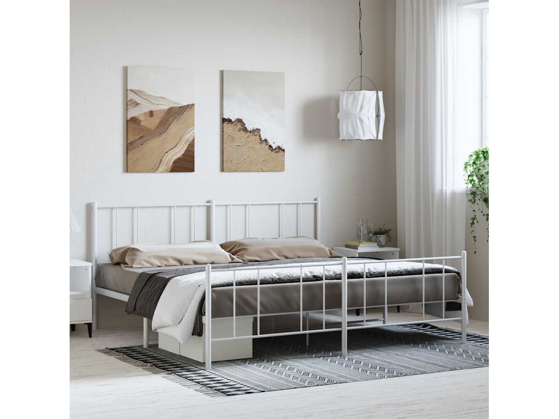 Vidaxl Estrutura De Cama Com Cabeceira E Pés 183x213 Cm Metal Branco