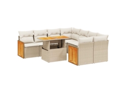 Conjunto de 9 Sofás para Jardim com Almofadões Vime Pe Bege MAISON EXCLUSIVE (90x200 cm)