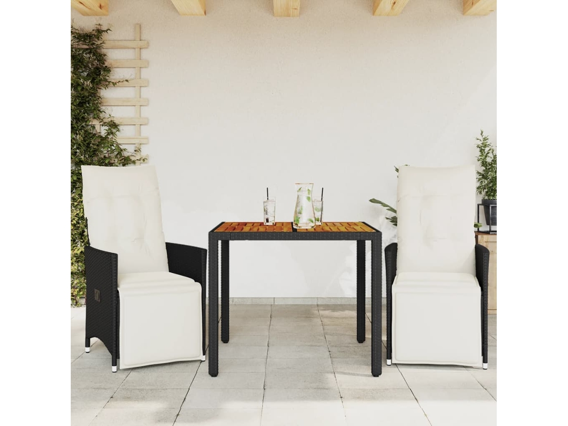 Vidaxl 3 Pcs Conjunto De Bistrô Com Almofadões Vime Pe Preto