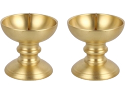Conjunto De 2 Castiçais Budistas Em Latão Com Base Metálica Estável Para Velas Pequenas.
