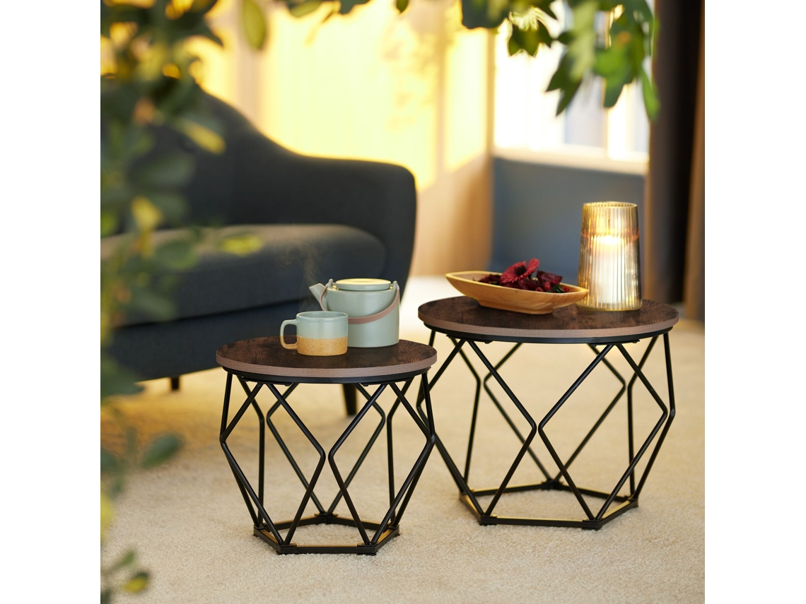 Conjunto de 2 Mesas de Centro TECTAKE (Conglomerado - Castanho - 50 x 50 x 40 cm)
