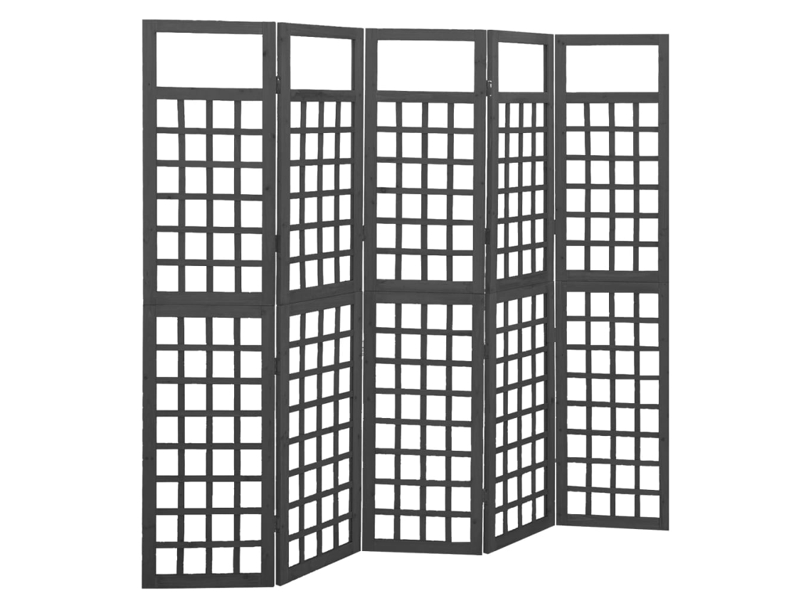 Vidaxl Biombo/treliça 5 Painéis Abeto Maciço 201,5x180 Cm Preto