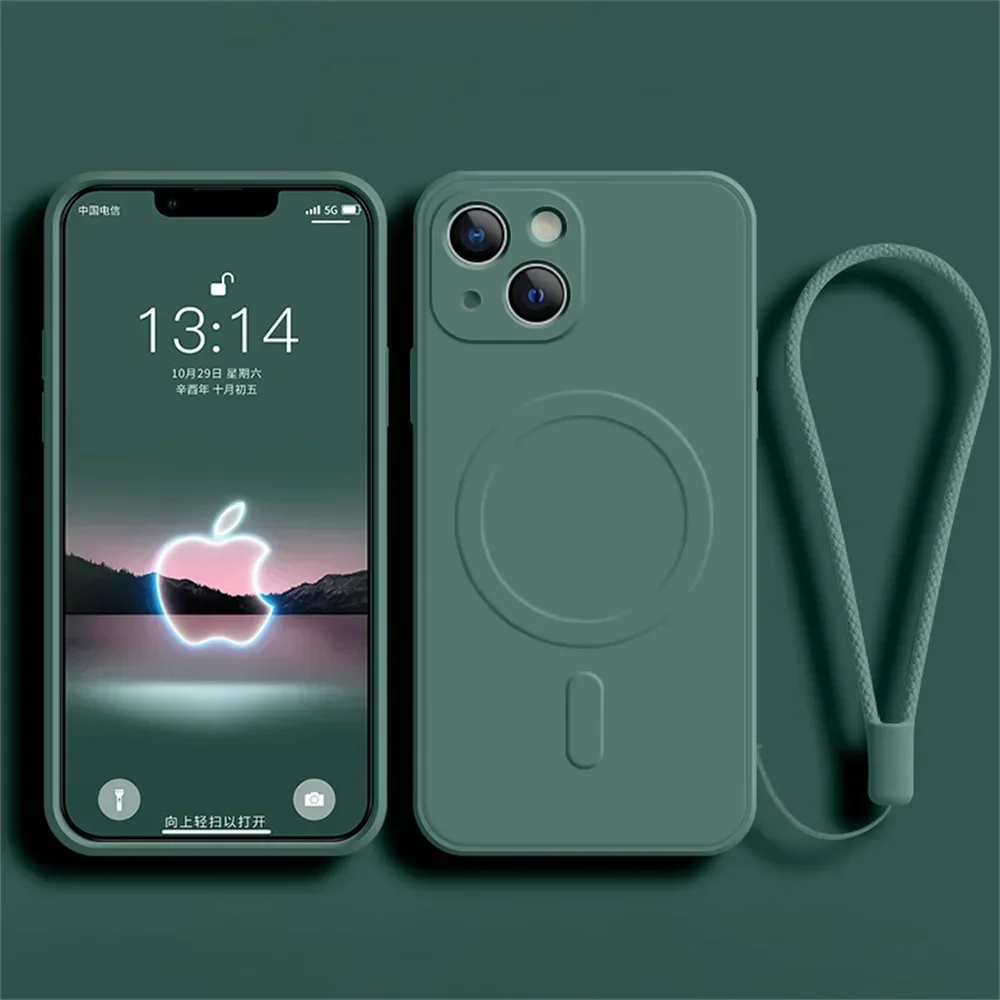 Capa De Celular Em Silicone Líquido (verde Escuro Para Iphone 12 Mini), Compatível Com Carregamento Sem Fio Magnético.
