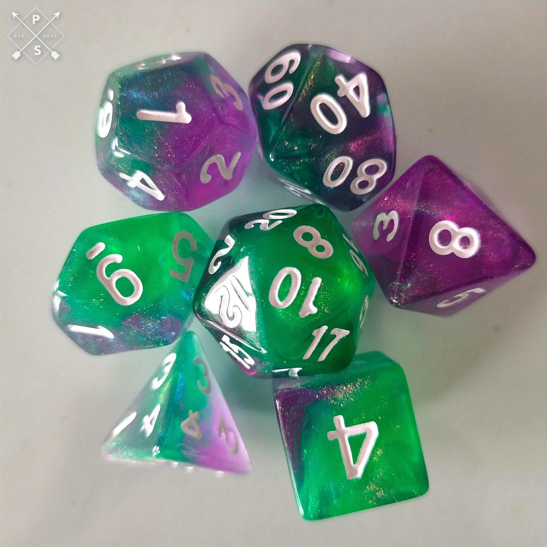 Conjunto De 7 Dados De Dragão Bicolor (roxo-esverdeado), Jogo De Tabuleiro Clássico