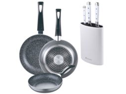 Conjunto De 3 Frigideiras De Mármore Bergner Soul Ø16ø20ø24cm Com Bloco De Facas