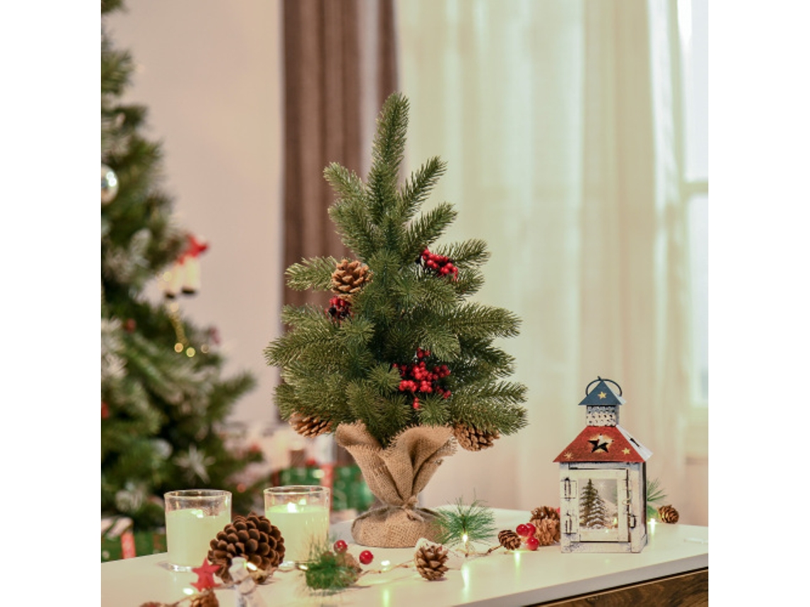 Árvore De Natal Artificial De 50 Cm, Com 55 Galhos, 4 Bagas Vermelhas E 4 Pinhas, Base Estável Em Pe E Cimento, Ø28 X 50 Cm Sini Tech Store