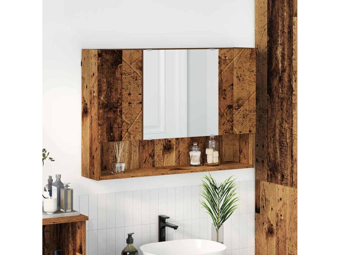 Vidaxl Armário De Espelho Com Porta Madeira Antiga 80 X 17 X 55 Cm