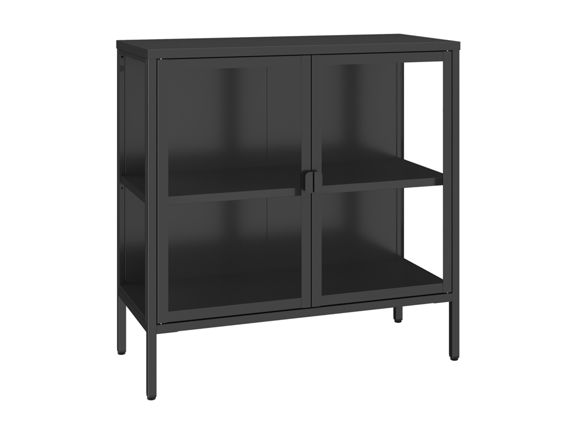 Aparador Borshavisa com 2 portas de vidro transparente, 80x80x35 cm, preto. [EN.CASA]