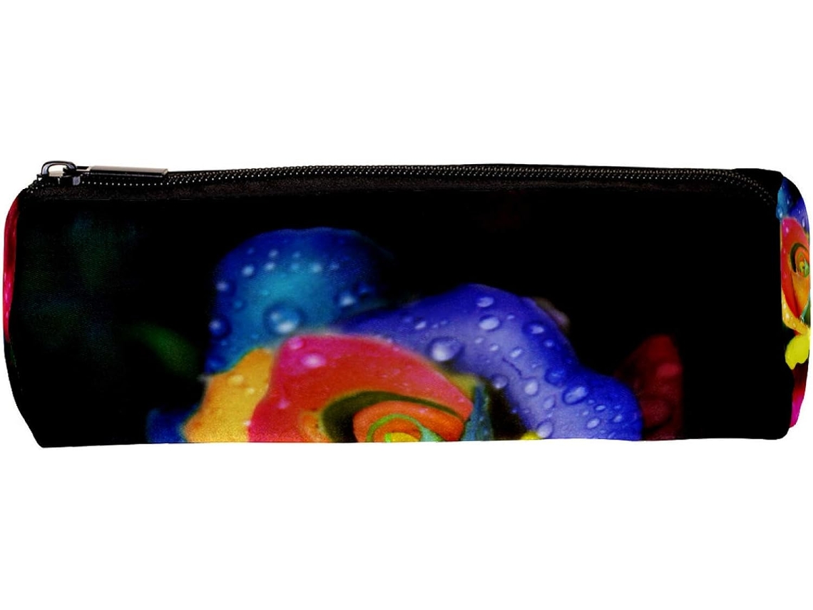 Porta-lápis com estampa de rosas coloridas, organizador de mesa, item essencial para escola e escrivaninha.